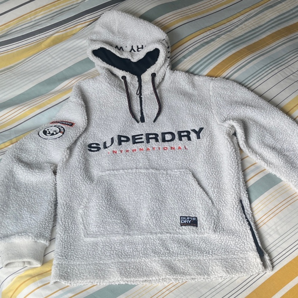 Superdry Cream Fleece Hoodie with Logo